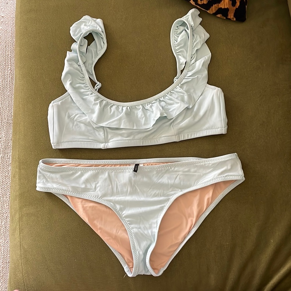 Light blue jcrew bikini ruffle